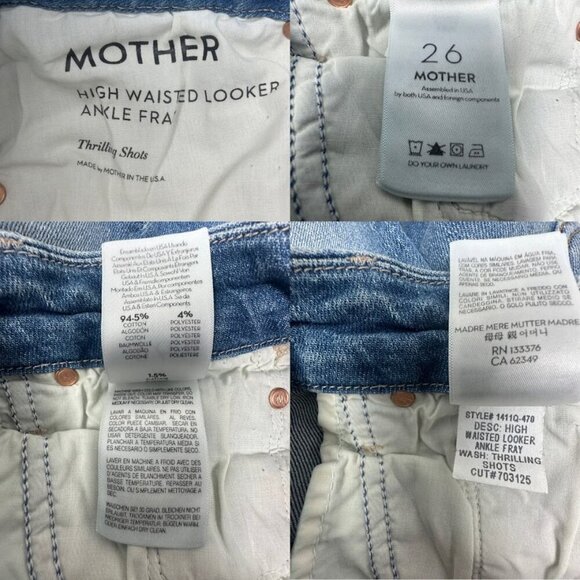 Mother High Waisted Looker Ankle Fray Jeans Size 26 In Thrilling Shots Wash Blue - Picture 12 of 14